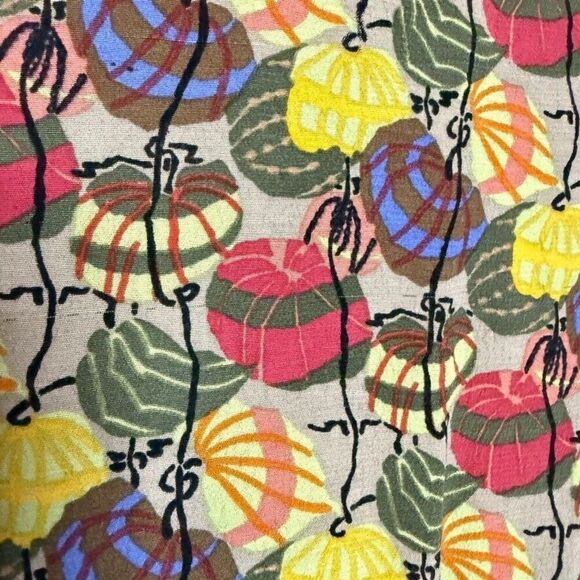 FLAX Linen Pumpkin Print Short Sleeve Blouse Women S Yellow Multi Lagenlook - Picture 5 of 7